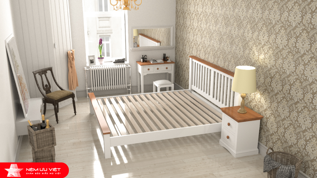 Bộ giường ngủ gỗ Sồi Mỹ cao cấp giá rẻ - Nệm Ưu Việt