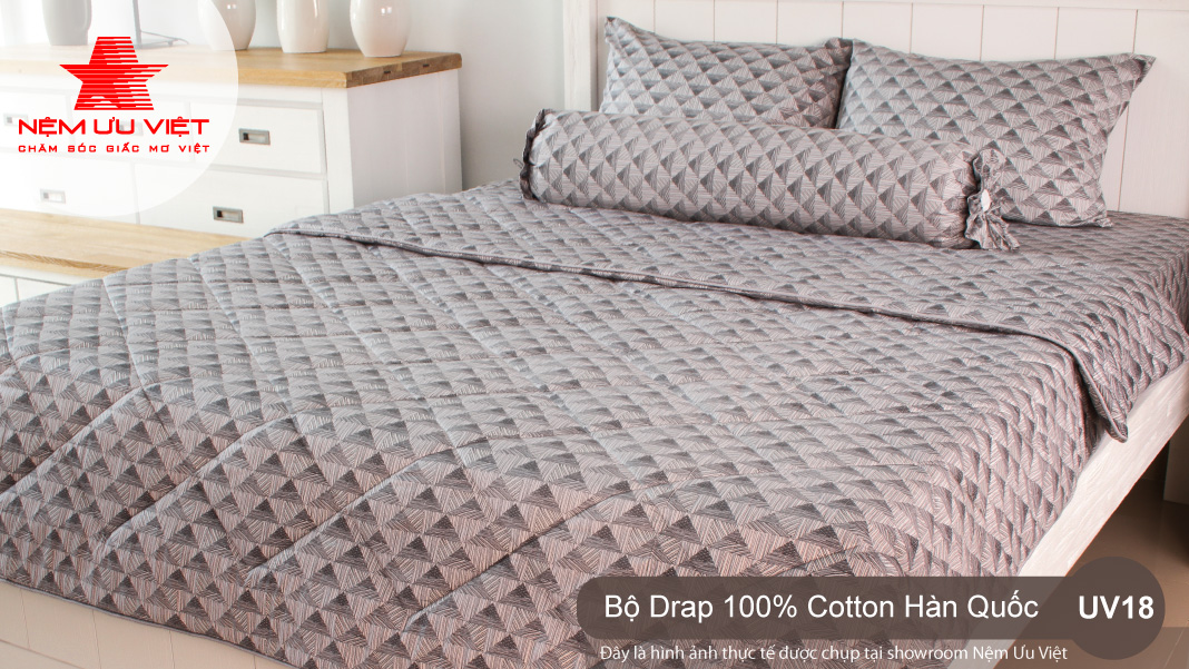 Bộ chăn Drap 100% Cotton Hàn Quốc UV18 thoáng mát mềm mại