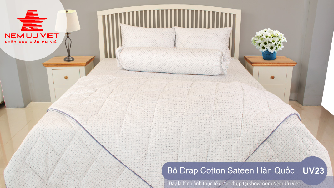 Bộ chăn drap cotton sateen Hàn Quốc cao cấp UV23 - Nệm Ưu Việt