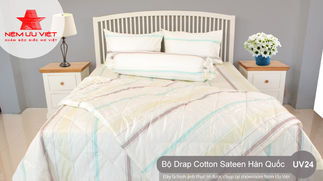 Bộ chăn drap cotton sateen Hàn Quốc cao cấp UV24 - Nệm Ưu Việt
