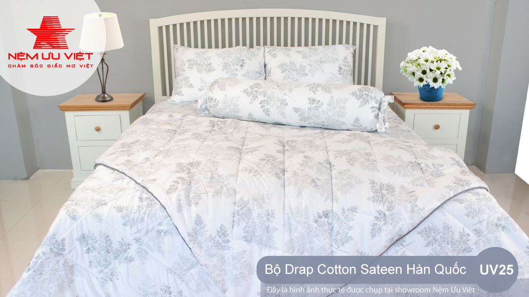 Bộ chăn drap cotton sateen Hàn Quốc cao cấp UV25 - Nệm Ưu Việt