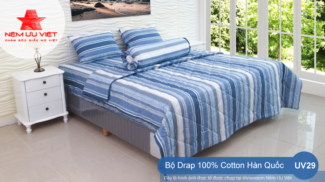 Nệm Ưu Việt - Bộ chăn drap 100% cotton Hàn Quốc UV29