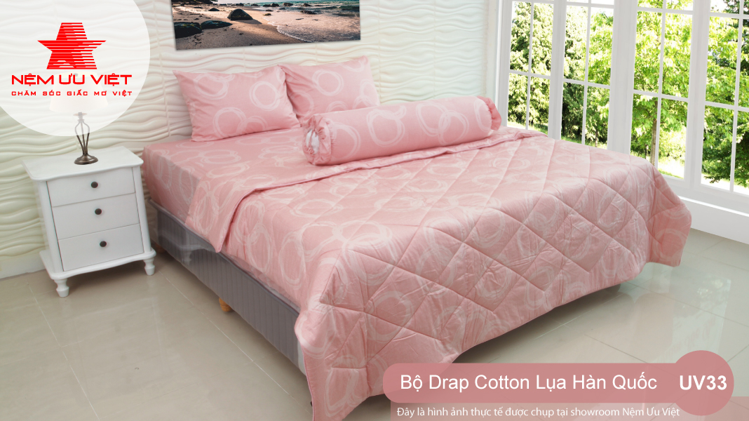 Nệm Ưu Việt - Bộ chăn drap cotton lụa Hàn Quốc UV33