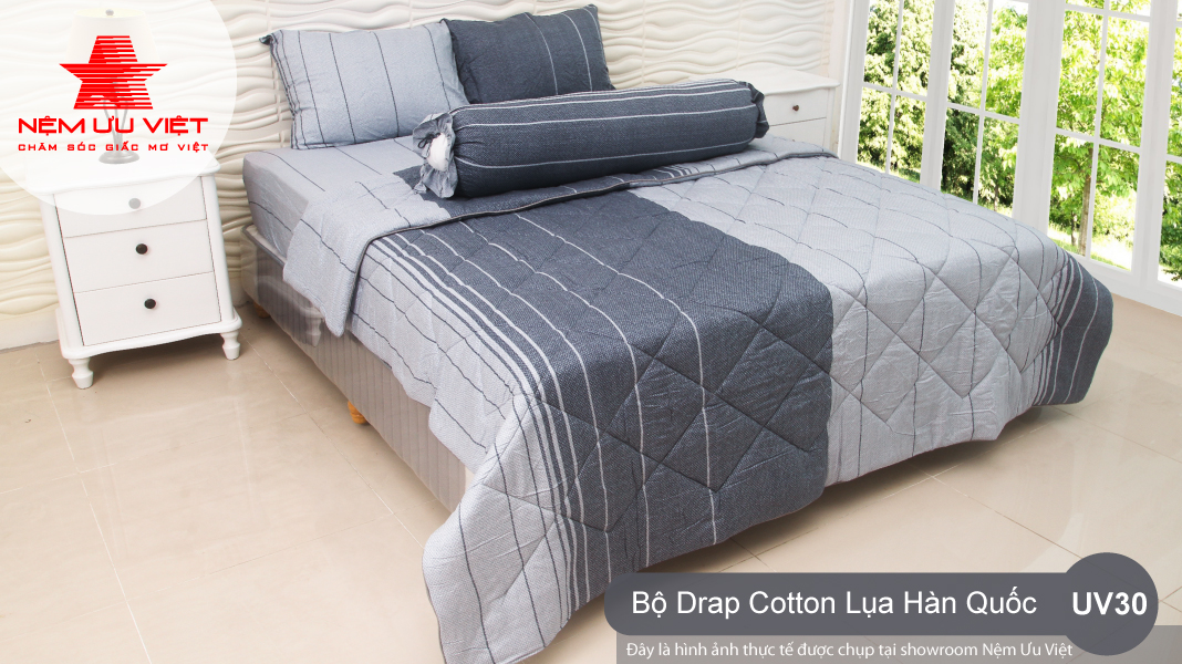 Nệm Ưu Việt - Bộ chăn drap cotton lụa Hàn Quốc UV30